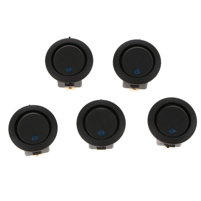 5 Pieces 12V 16A 3-PIN Dot Led Round Rocker Toggle Switch Blue Light