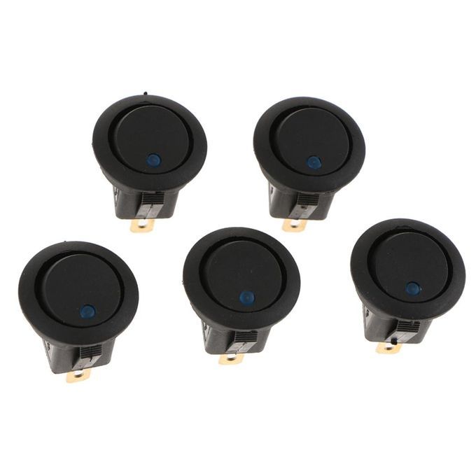 5 Pieces 12V 16A 3-PIN Dot Led Round Rocker Toggle Switch Blue Light
