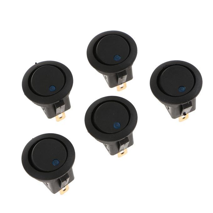 5 Pieces 12V 16A 3-PIN Dot Led Round Rocker Toggle Switch Blue Light