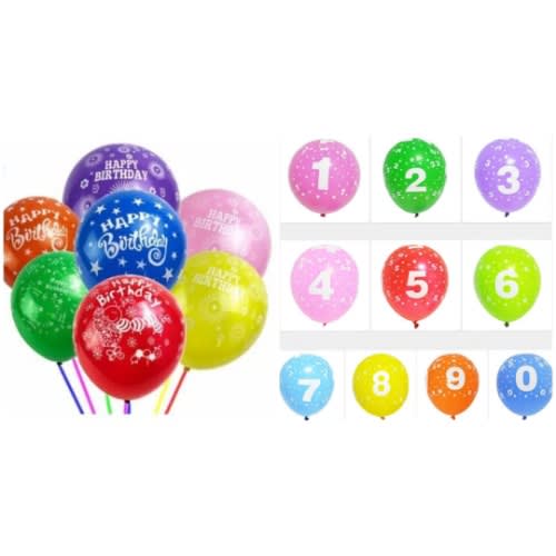 Number 0-9 Latex Happy Birthday Balloon- Multiciolour