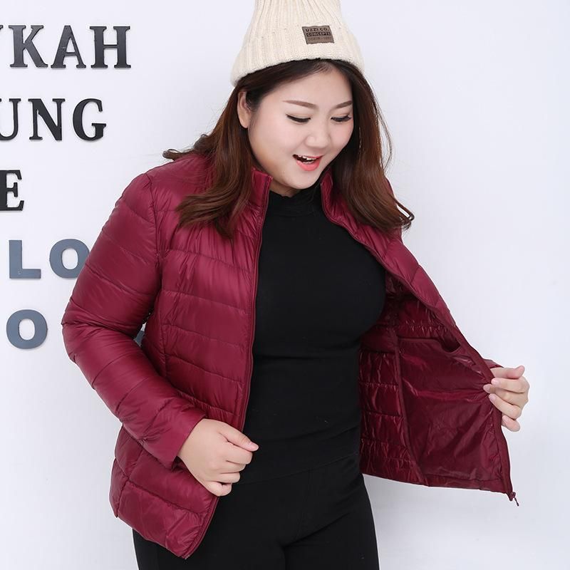 Autumn and Winter Lightweight Women's Standing Neck Short Down Coat Plus Size Portable Storage Bag