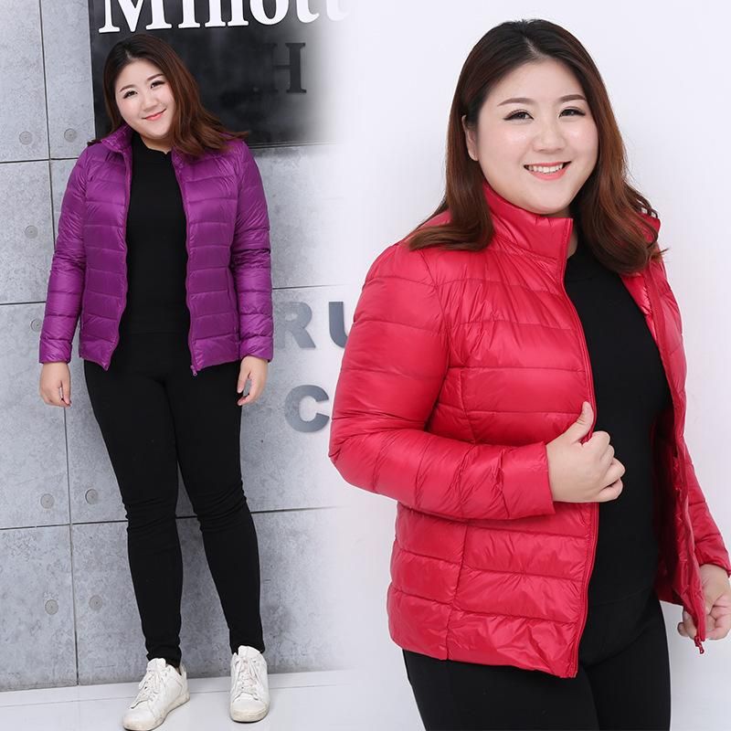Autumn and Winter Lightweight Women's Standing Neck Short Down Coat Plus Size Portable Storage Bag