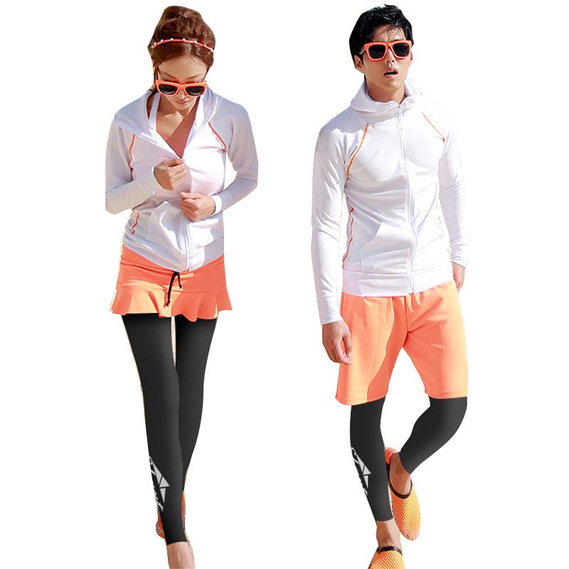 Men Women Set Long Sleeve Rash Guard Shirt With Hood+leggings+Skirt For Swimming Snorkeling Sun