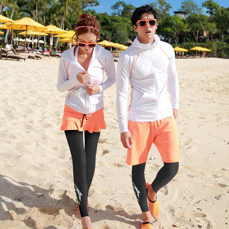 Men Women Set Long Sleeve Rash Guard Shirt With Hood+leggings+Skirt For Swimming Snorkeling Sun