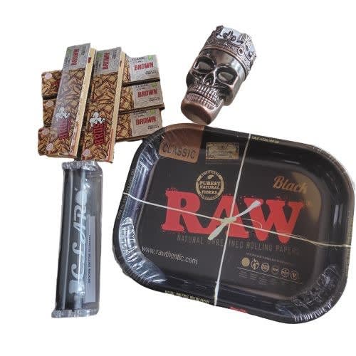 Skull Weed Grinder + Weed Roller + 5 Booklets Of Bros Brown Rolling Smoking Paper + ash Tray