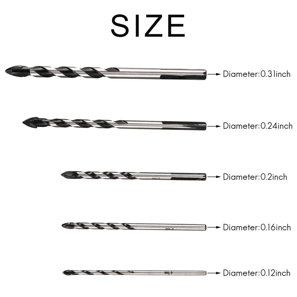 5 Pieces Tungsten Carbide Drill Bit Set(3mm 4mm 5mm 6mm 8mm)