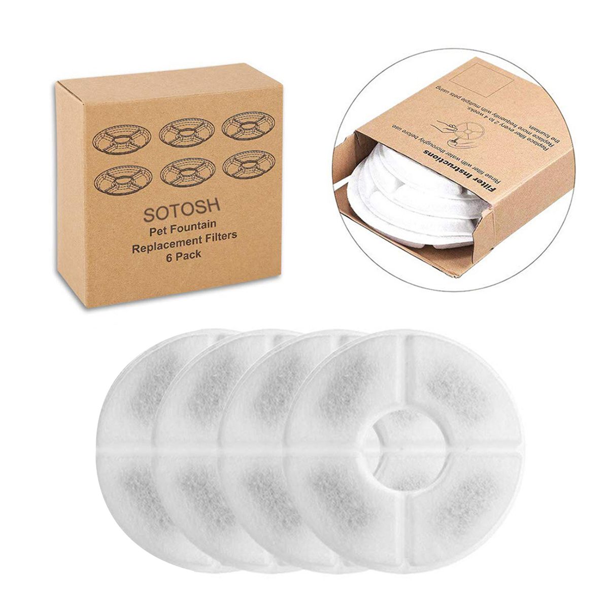 4pcs Pets Cat Water Fountain Filters Replacement Filters