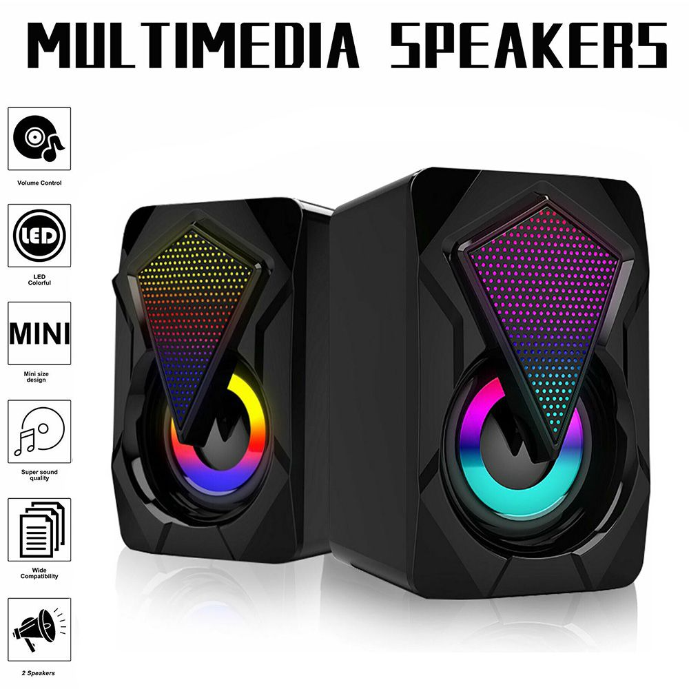 Portable Mini RGB LED Mini USB Wired Computer Speakers Surround Sound BStereo Subwoofer For PC Laptop Desktop Audio MP4