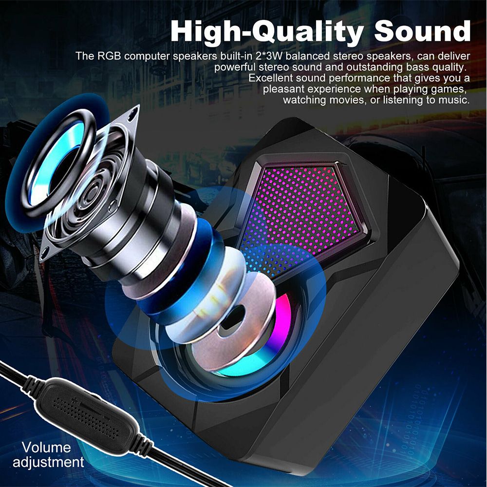 Portable Mini RGB LED Mini USB Wired Computer Speakers Surround Sound BStereo Subwoofer For PC Laptop Desktop Audio MP4