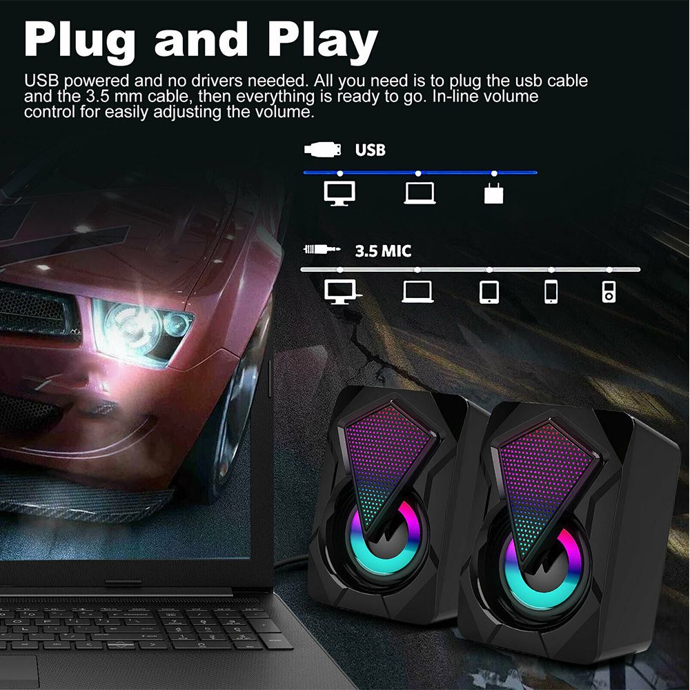 Portable Mini RGB LED Mini USB Wired Computer Speakers Surround Sound BStereo Subwoofer For PC Laptop Desktop Audio MP4