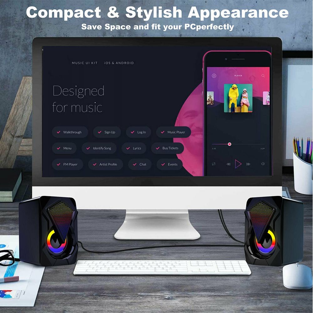 Portable Mini RGB LED Mini USB Wired Computer Speakers Surround Sound BStereo Subwoofer For PC Laptop Desktop Audio MP4