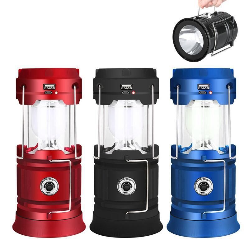 Portable Solar LED Camping Light Outdoor Tent Light USB Rechargeable Emergency Lamp Search Light,blue