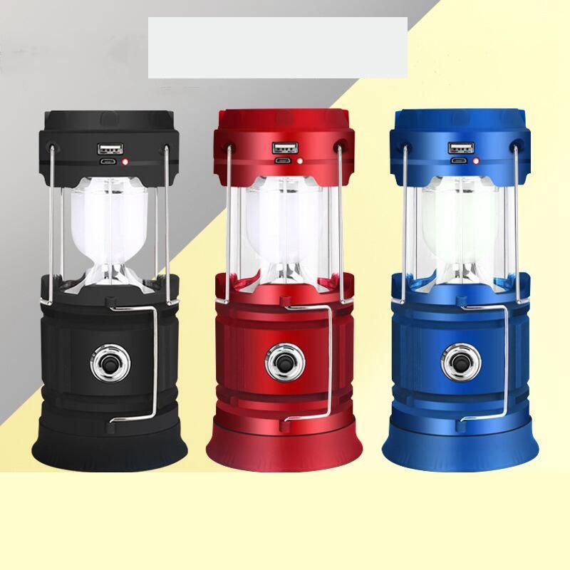 Portable Solar LED Camping Light Outdoor Tent Light USB Rechargeable Emergency Lamp Search Light,blue