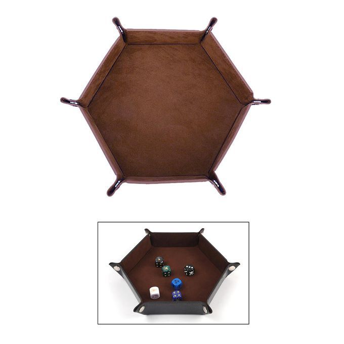 Dice Tray Foldable Leather Storage Box Desktop Storage Holder Brown