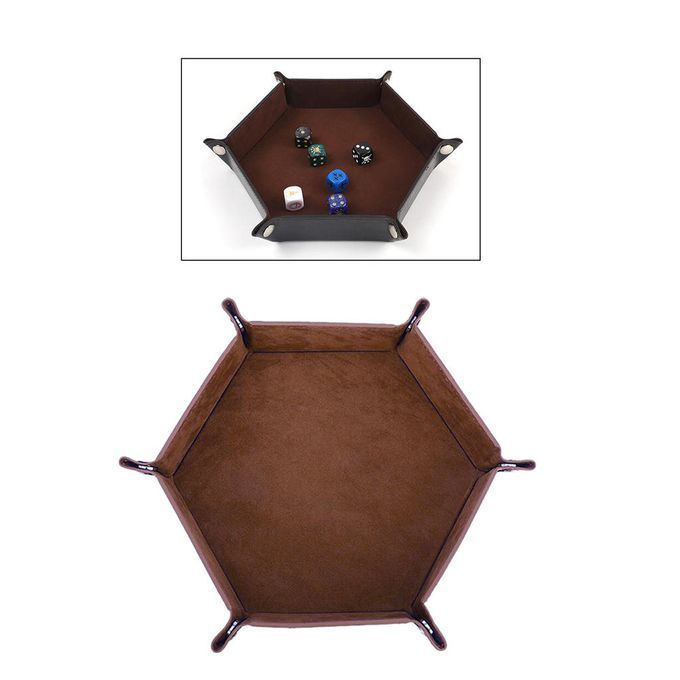 Dice Tray Foldable Leather Storage Box Desktop Storage Holder Brown