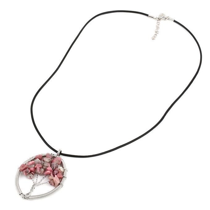 Woman Heart/Oval Opal/Mis Ellaneous Pendant Ne Kla E With Hide Rope-pink Mis Ellaneous -oval