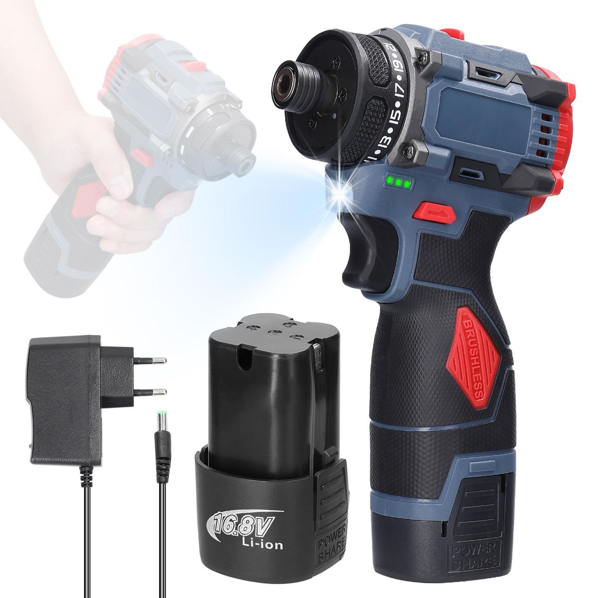 16.8V Multi-function Electric Screwdriver 45Nm Torque Brushless Motor Practical Screw Driver for Home Appliances Furniture Installation Automotive Electronics Repairing