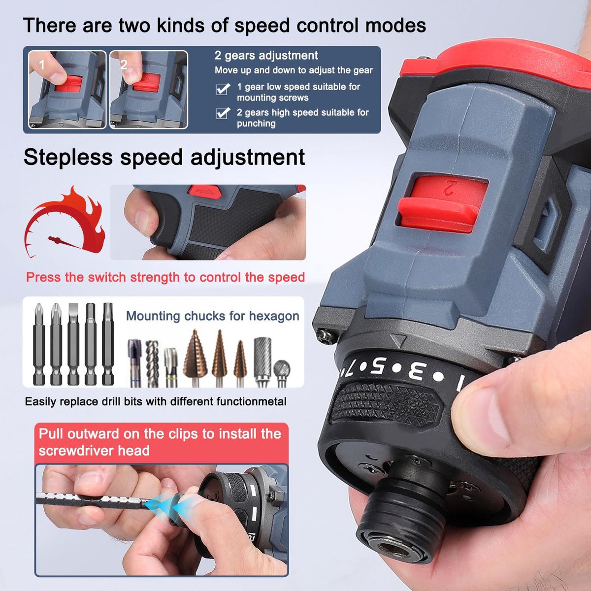 16.8V Multi-function Electric Screwdriver 45Nm Torque Brushless Motor Practical Screw Driver for Home Appliances Furniture Installation Automotive Electronics Repairing