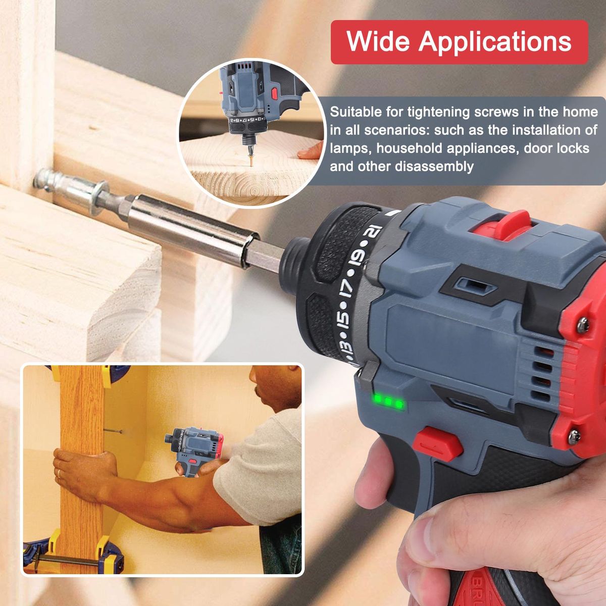 16.8V Multi-function Electric Screwdriver 45Nm Torque Brushless Motor Practical Screw Driver for Home Appliances Furniture Installation Automotive Electronics Repairing