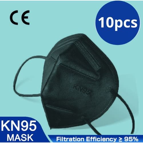 Kn95 10 Pieces 5 Layers 3d Foldable Face Mask (black)