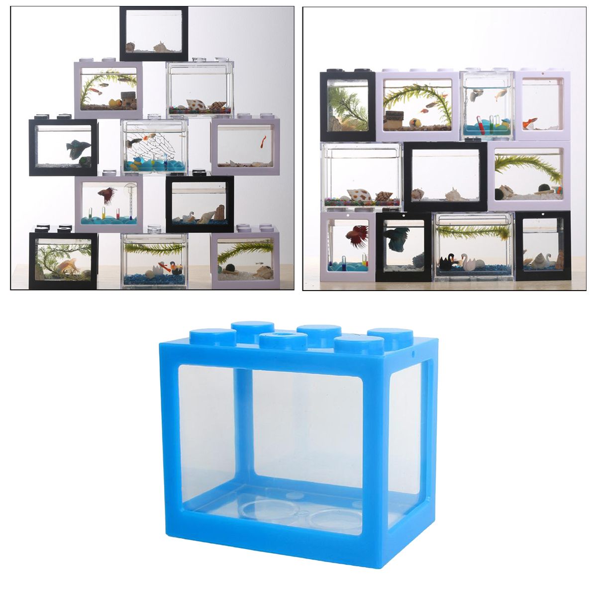 Aquarium Fish Tank Mini Building Blocks Spider Box Home Decor Blue
