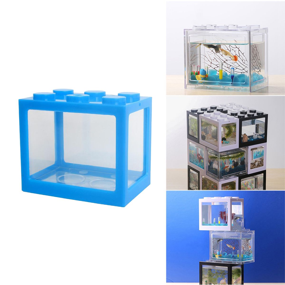 Aquarium Fish Tank Mini Building Blocks Spider Box Home Decor Blue