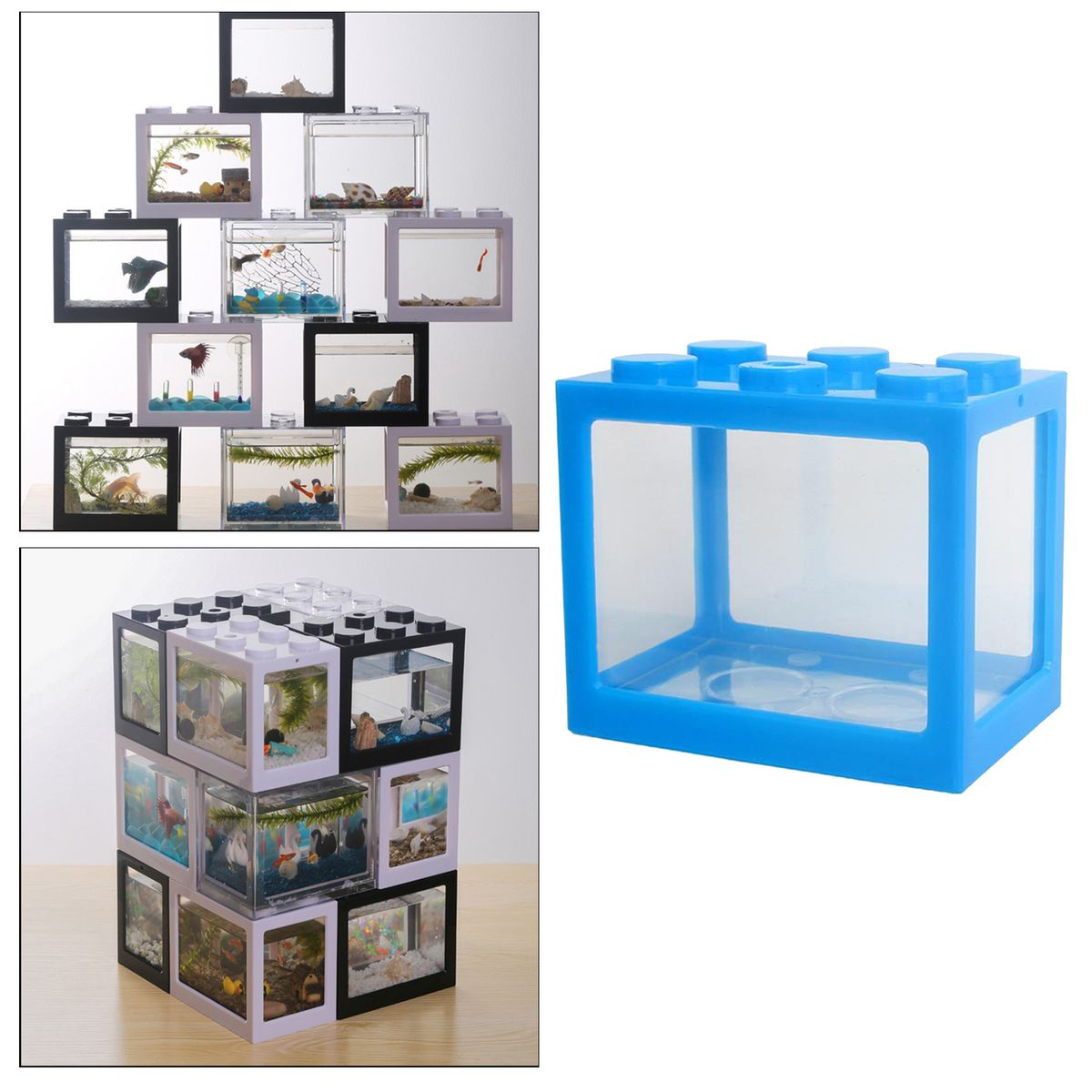 Aquarium Fish Tank Mini Building Blocks Spider Box Home Decor Blue