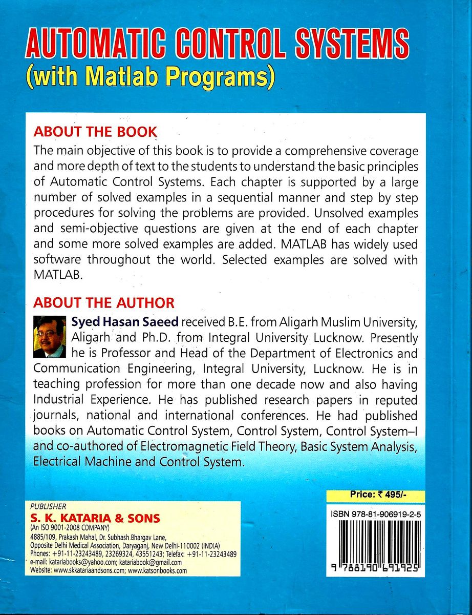 Automatic Control Systems (With Matlab Programs)