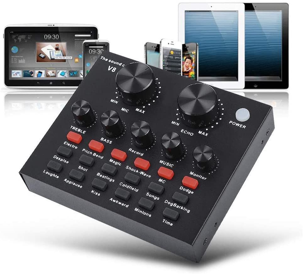 V8 USB Audio Sound Card Live Broadcast Karaoke Voice Changer