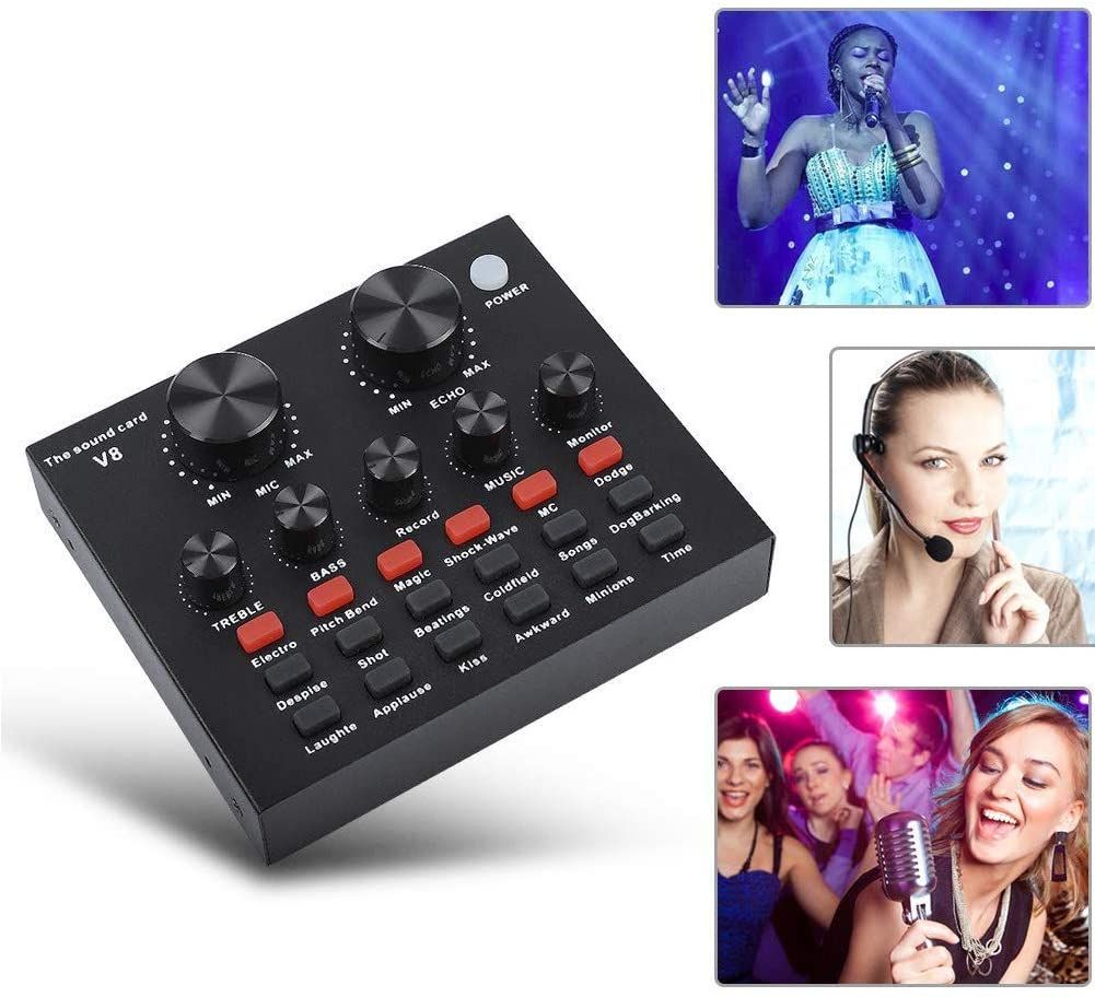 V8 USB Audio Sound Card Live Broadcast Karaoke Voice Changer