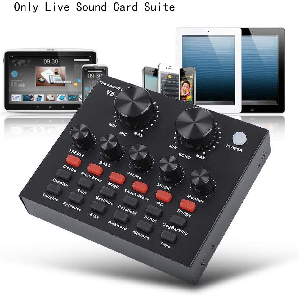 V8 USB Audio Sound Card Live Broadcast Karaoke Voice Changer