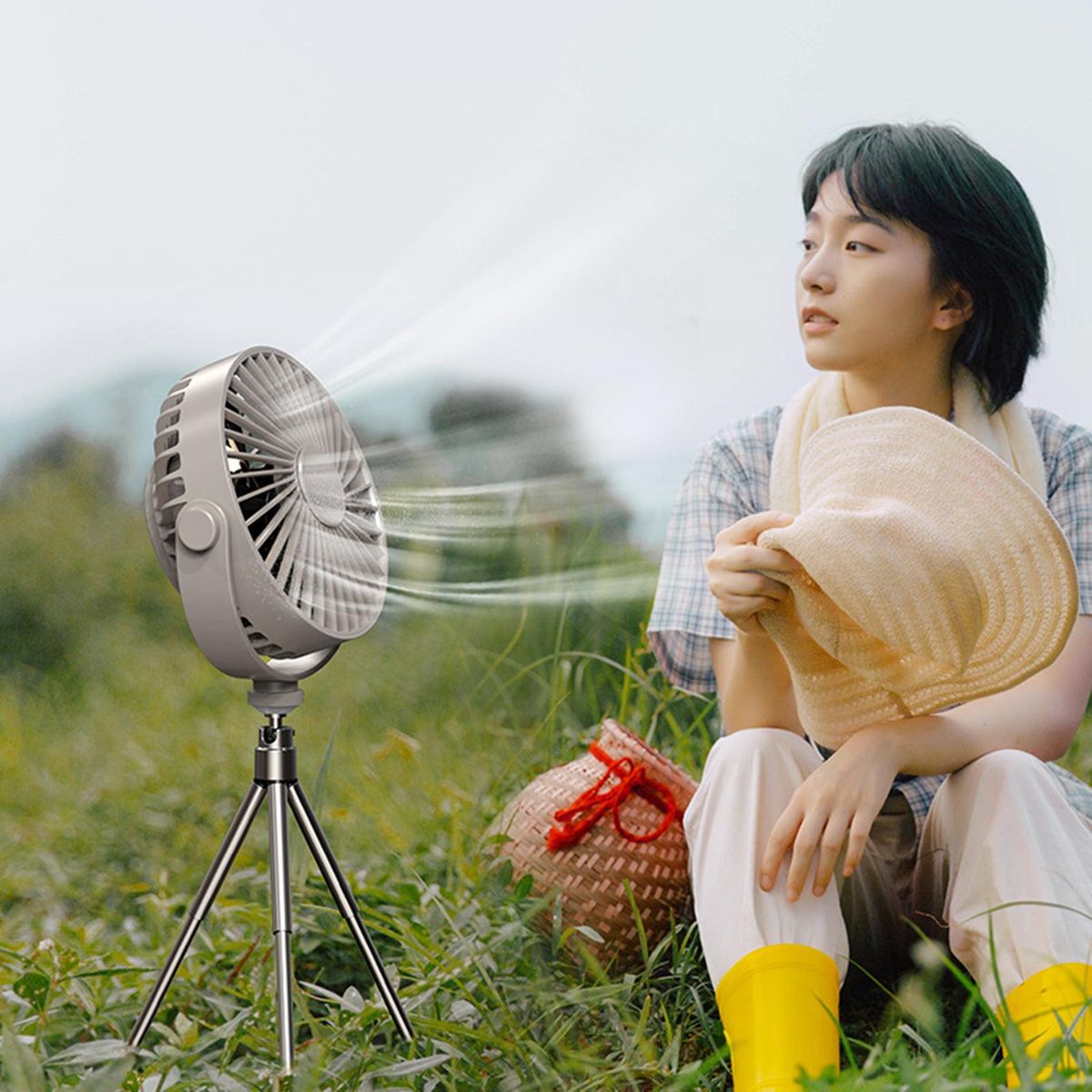 Camping Lantern With Fan Multifunctional Remote Control USB Grey