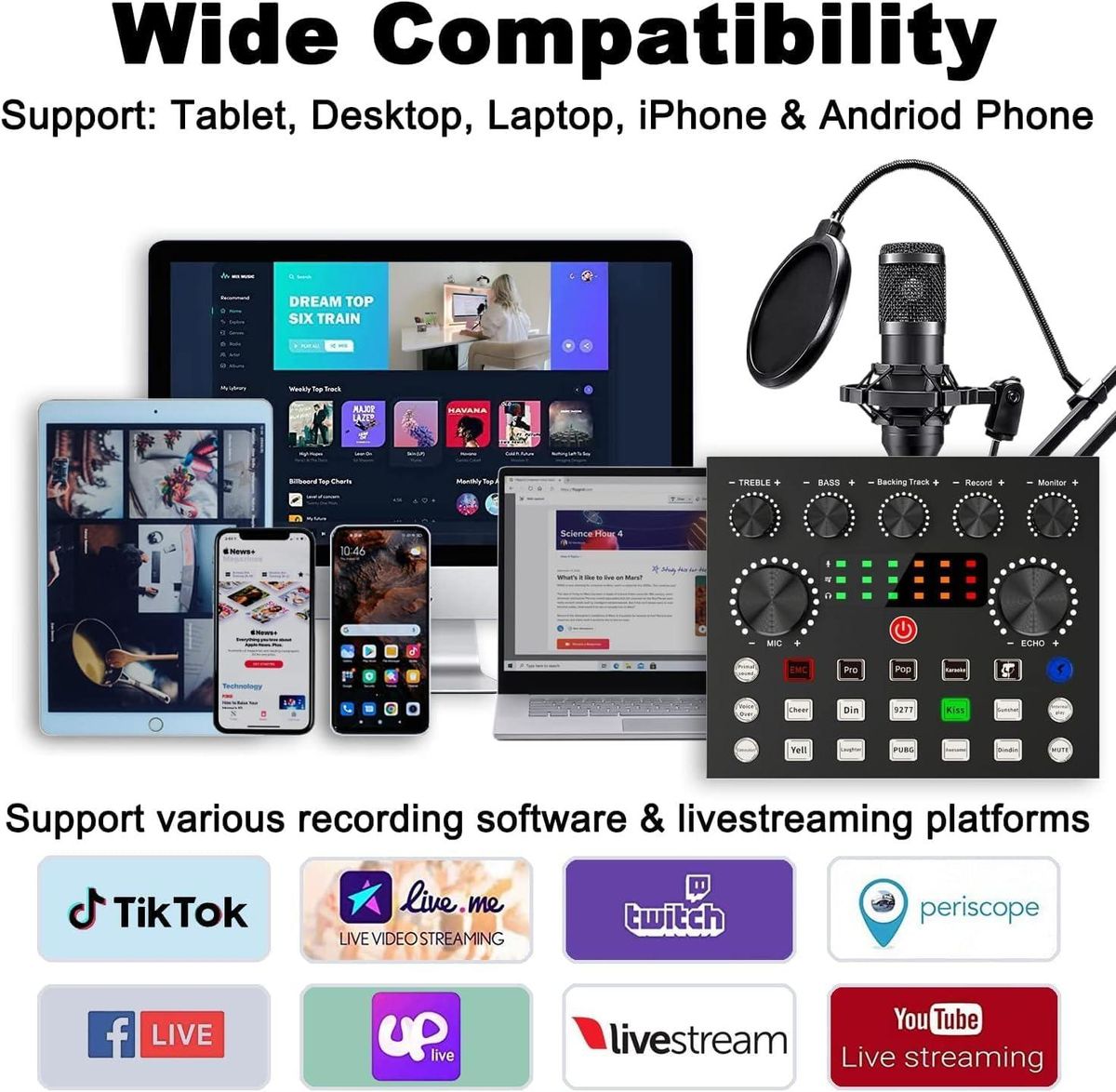 Bm800 Studio Microphone Kits With V8s Usb Sound Card For Vlog Live Streaming