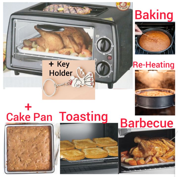 3 In 1 Electric Oven + Barbecue BBQ + Bread Toaster + Grill Food Processor - 11 Litres + Cake Pan + Key Holder