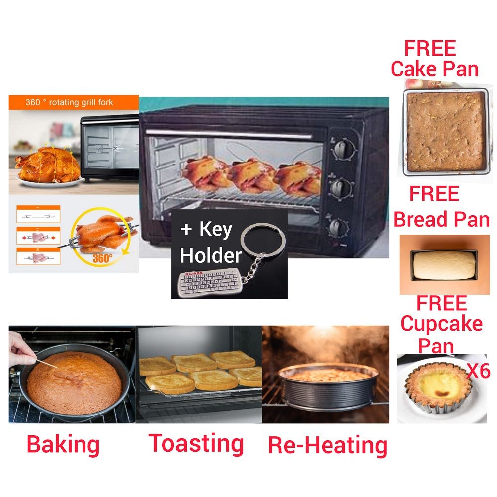 80L- Heating+Toasting+Baking Oven With Bread-Cake Cup Cake Pan+Key Holder