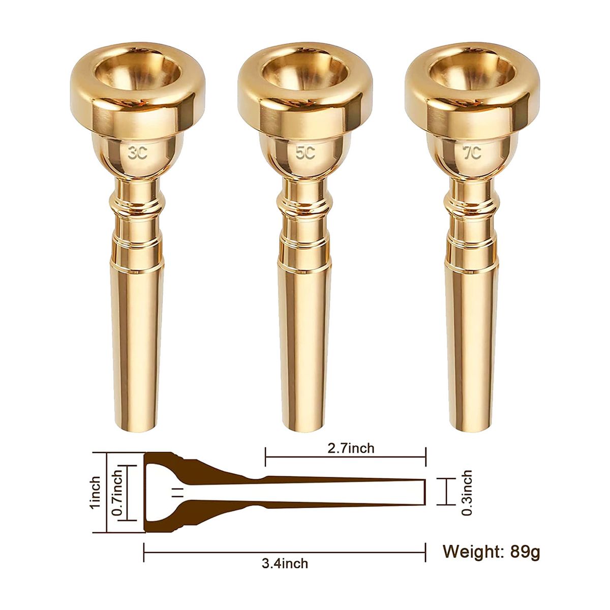 3PCS Trumpet Mounthpiece Set(3C 5C 7C) Gold Plated for
