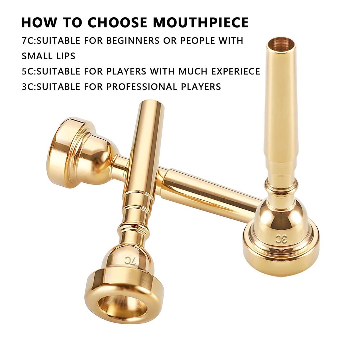 3PCS Trumpet Mounthpiece Set(3C 5C 7C) Gold Plated for
