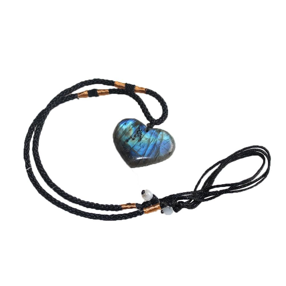 1Pcs Natural Heart Pendant Labradorite Necklace Wrap Braid