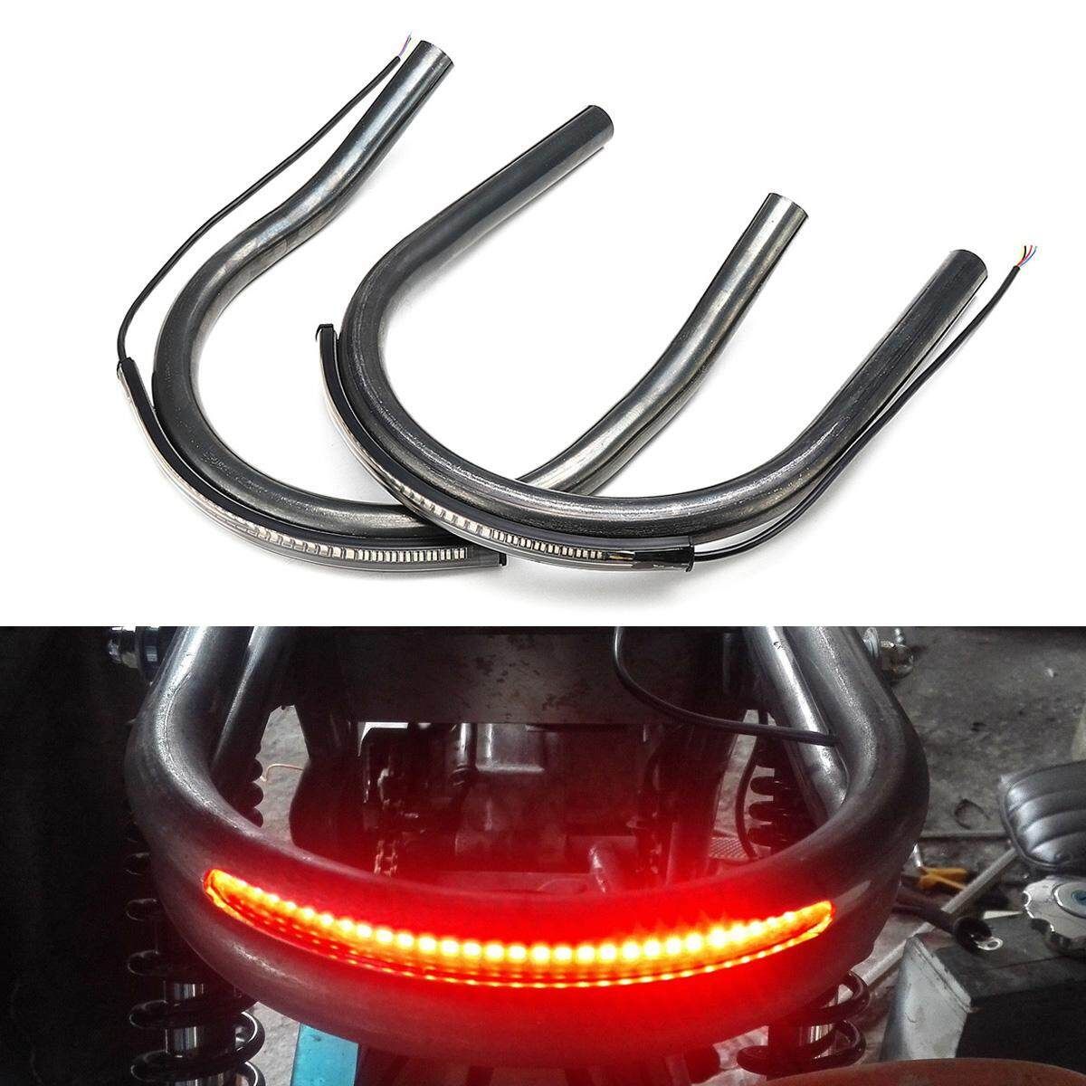 210mm Cafe Racer Rear Seat Frame Hoop Loop LED Brake Turn Singal Light Steel [Flat] Curved Tail