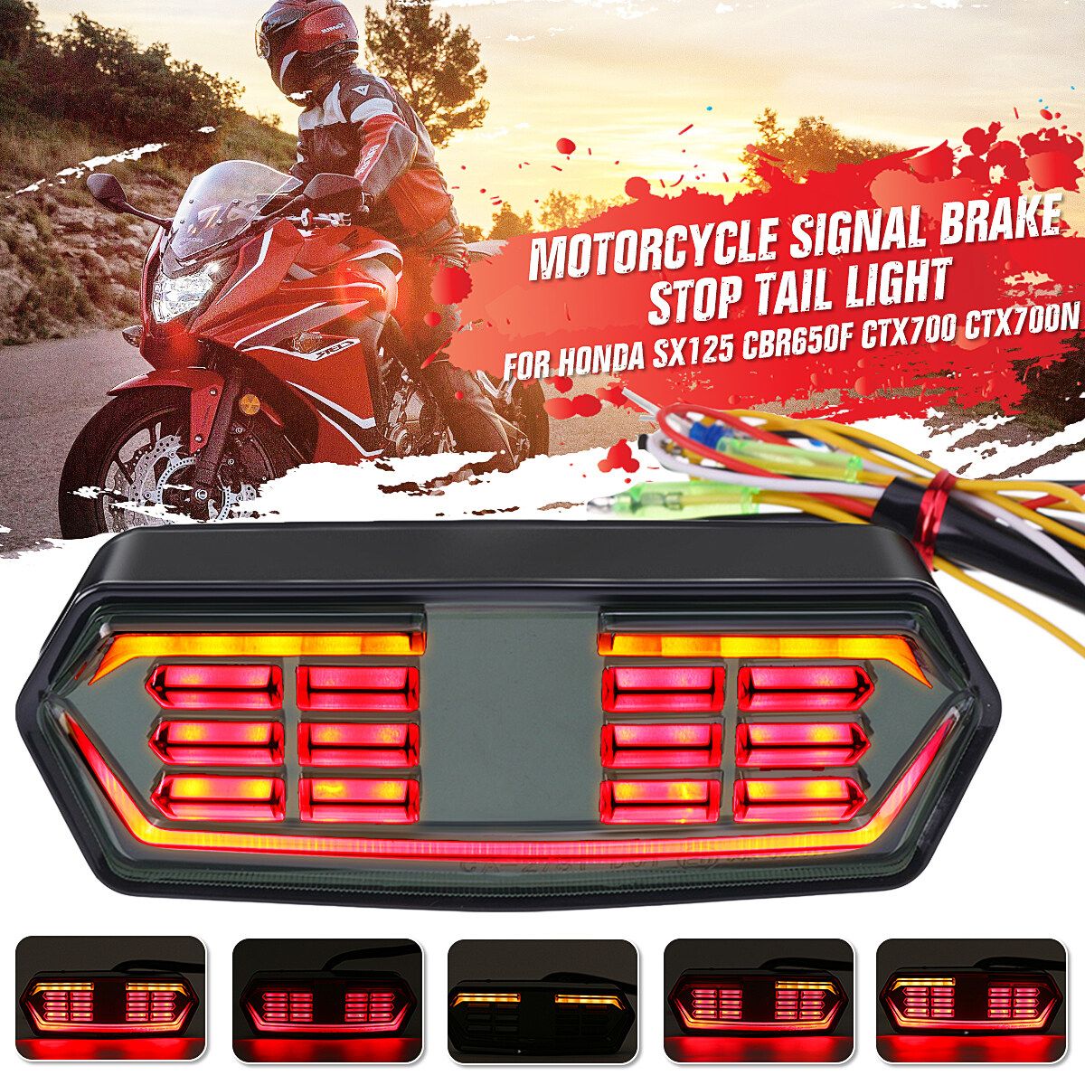 Motorcycle LED Turn Signal Tail Brake Stop Light For Honda MSX125 CBR650F