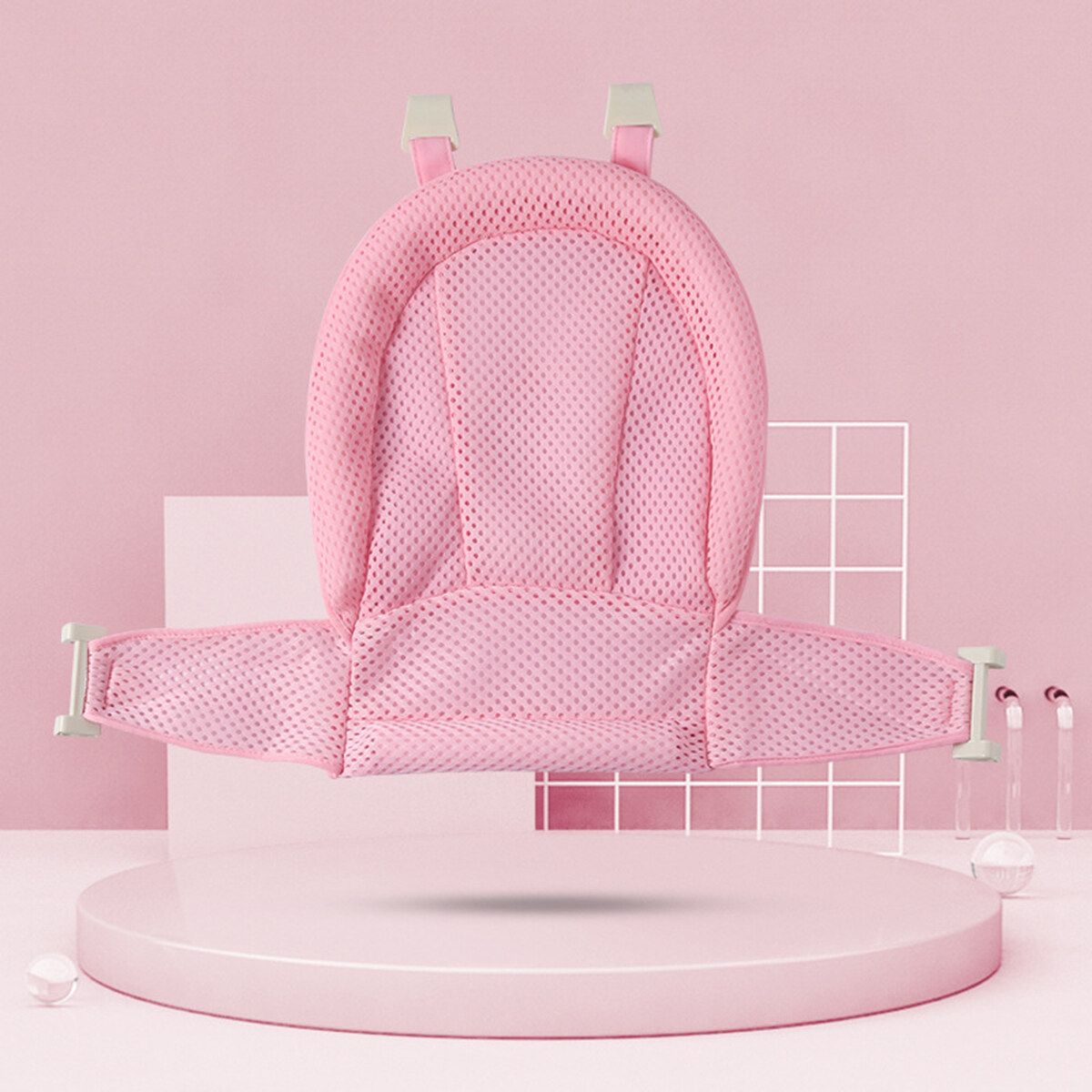 Adjustable Baby Bath Seat Safety Bathtub Bathing Shower Fold Net Cradle 4-Pink