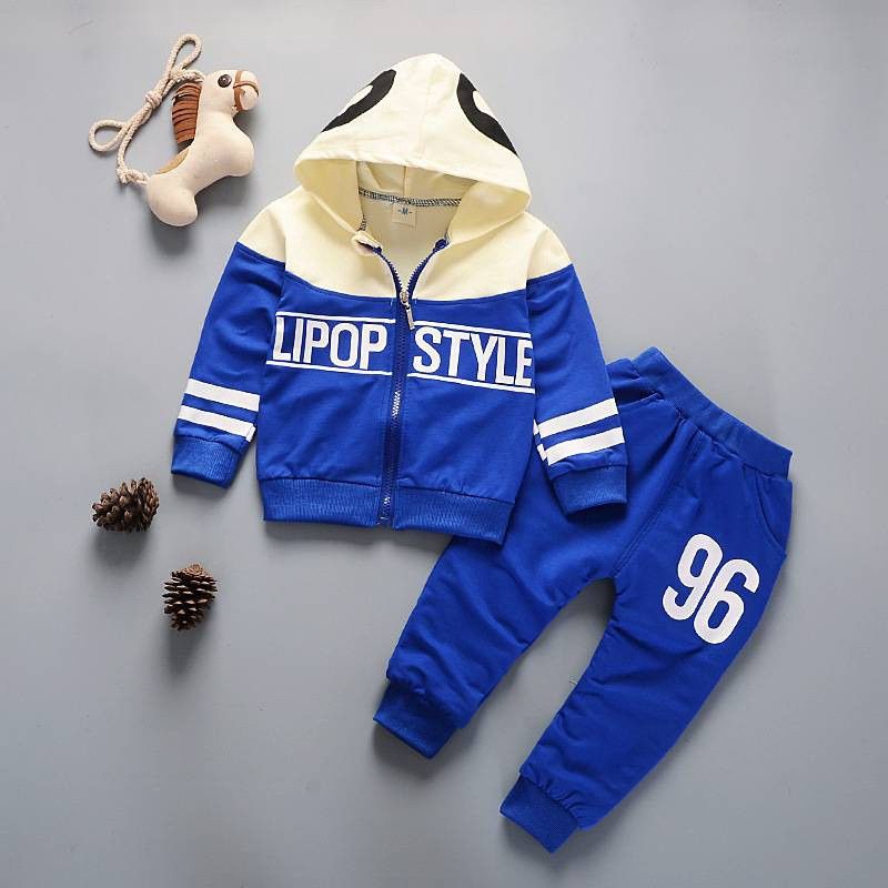 Kids Sports Hoodie + Casual Pants Casual Suit -Blue