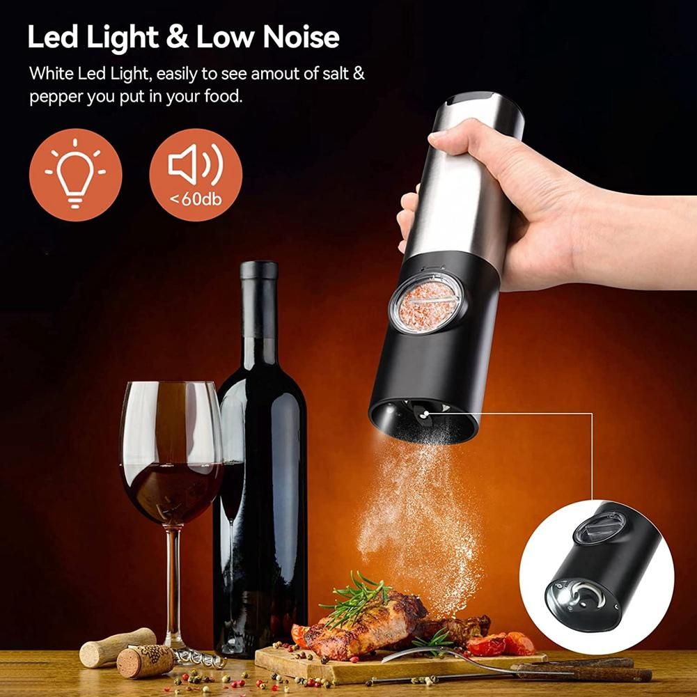 Rechargeable Electric Salt and Pepper Grinder Set USB Charging Stainless Steel Automatic Salt Spice Grinder Pepper