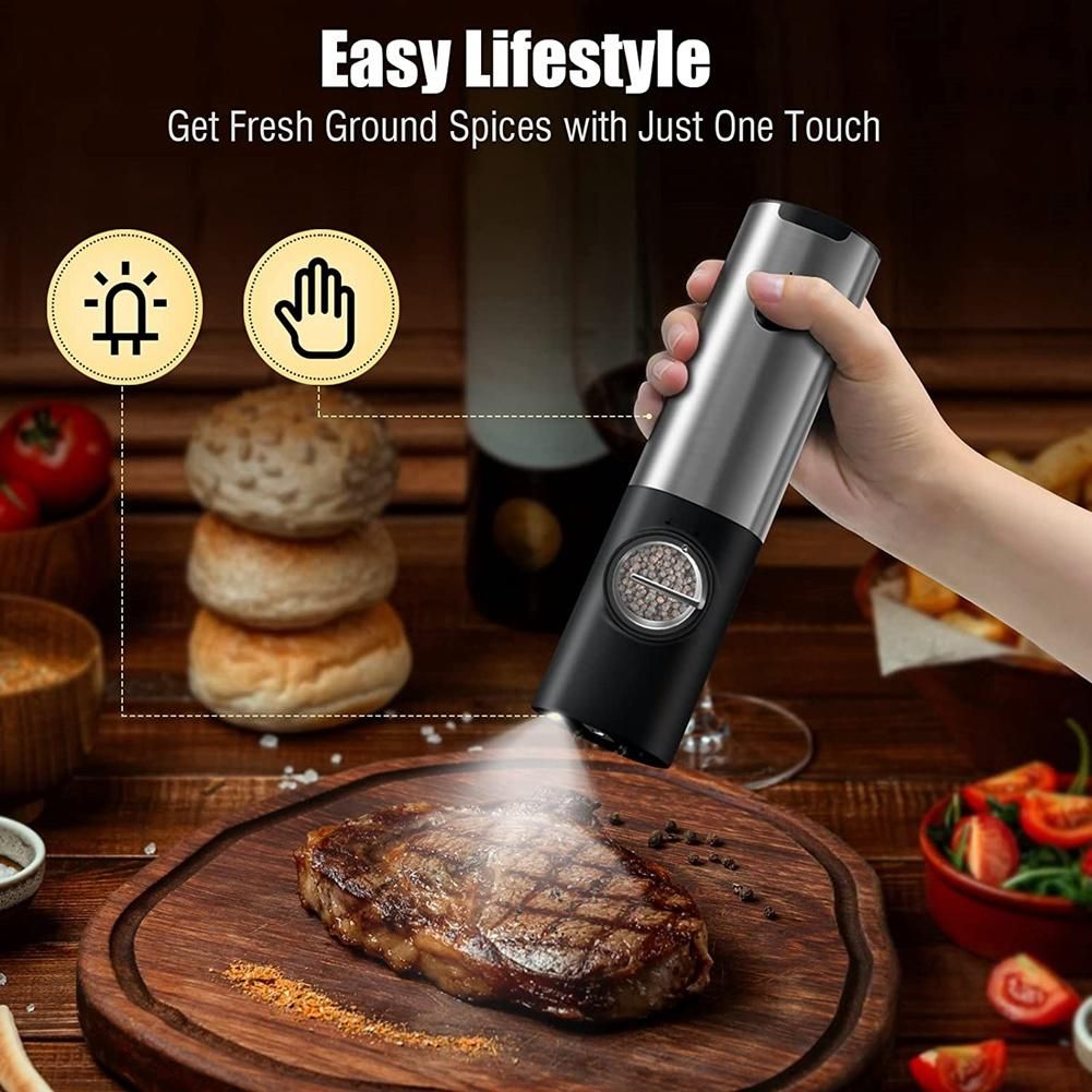 Rechargeable Electric Salt and Pepper Grinder Set USB Charging Stainless Steel Automatic Salt Spice Grinder Pepper