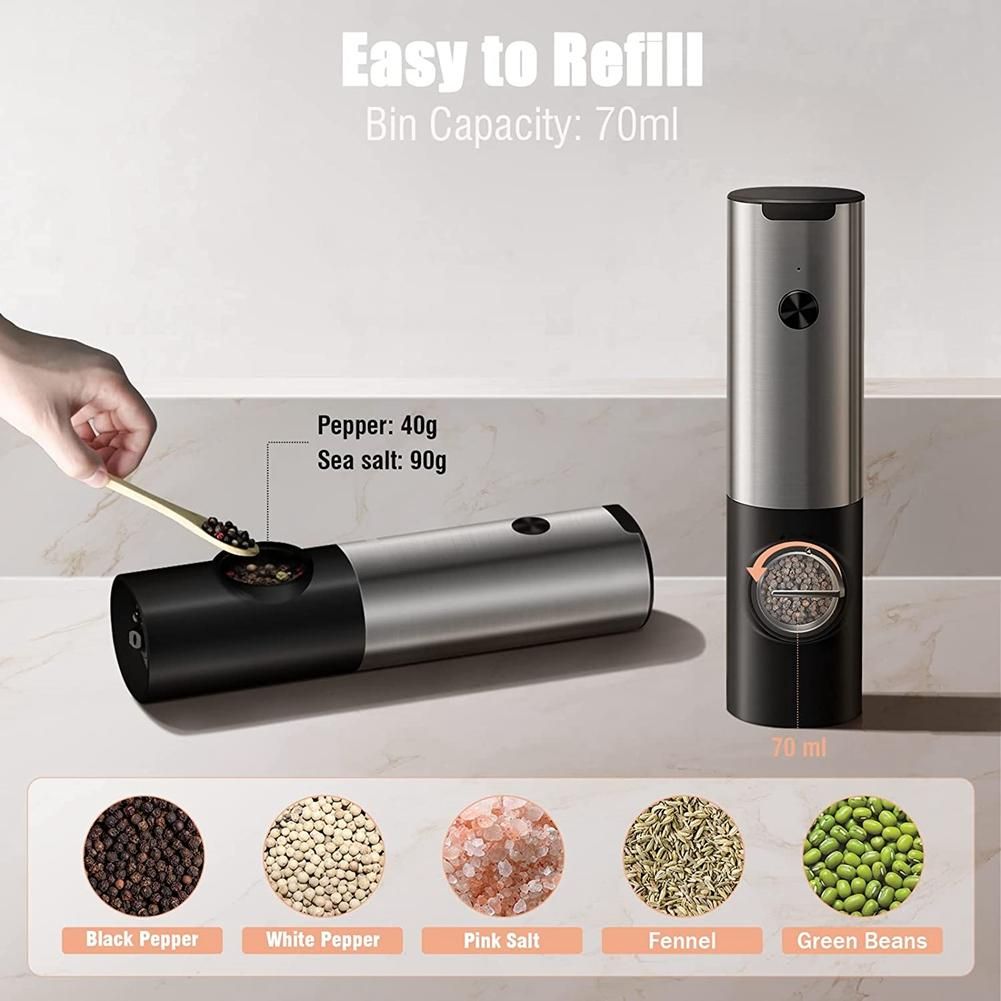 Rechargeable Electric Salt and Pepper Grinder Set USB Charging Stainless Steel Automatic Salt Spice Grinder Pepper