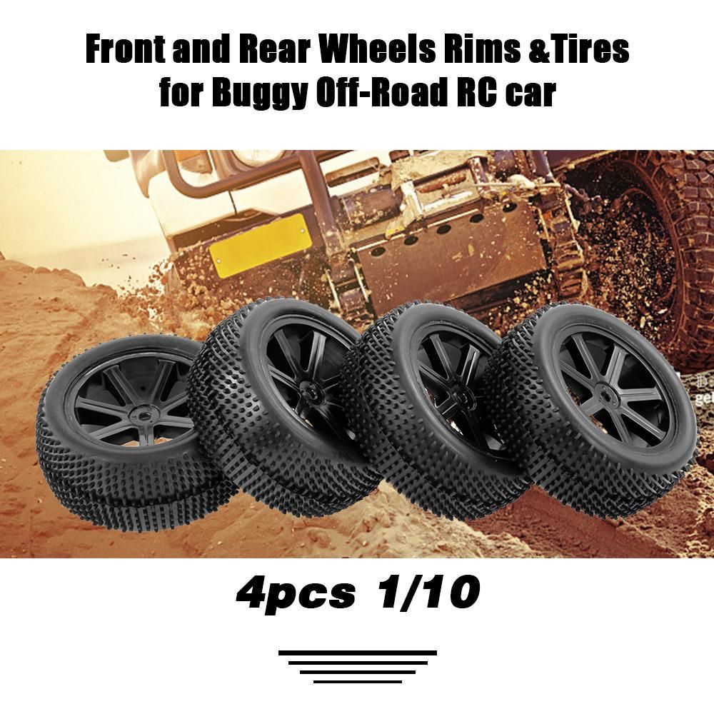 4pcs Front and Rear Tire with Wheel Rim for 1/10 HSP HPI Tamiya Carson Redcat ZD Racing Buggy Off-Road Car