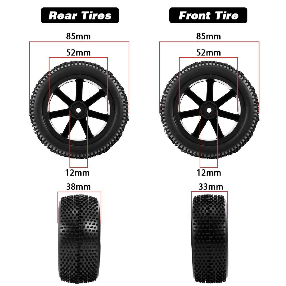 4pcs Front and Rear Tire with Wheel Rim for 1/10 HSP HPI Tamiya Carson Redcat ZD Racing Buggy Off-Road Car