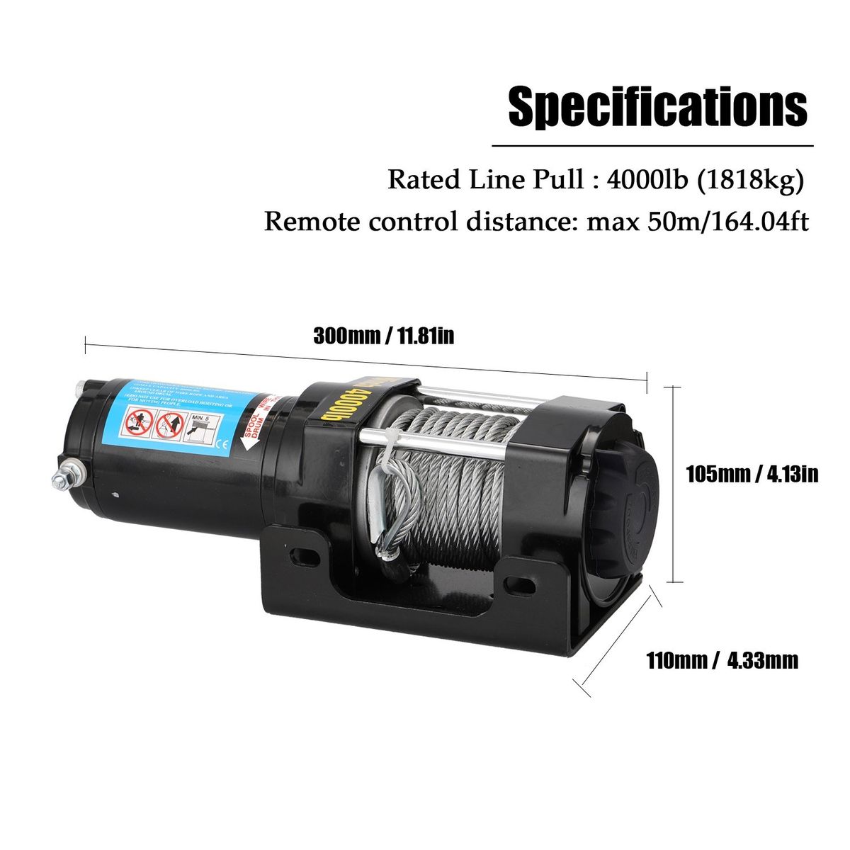 4000lbs Electric Recovery Winch Kit ATV Trailer Truck Car