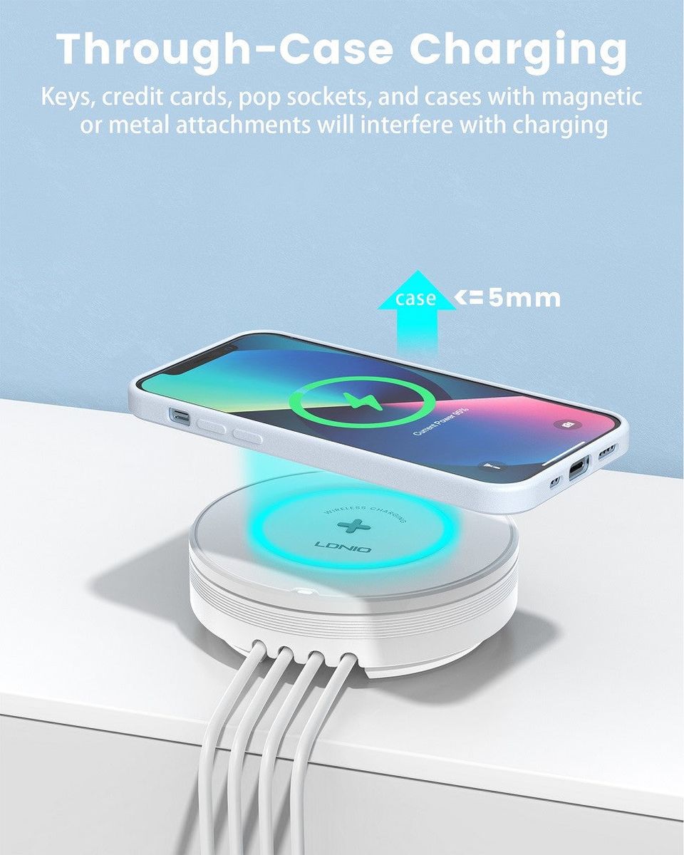 AW003 - 32W - Desktop Fast Wireless Charging Station With 4 USB