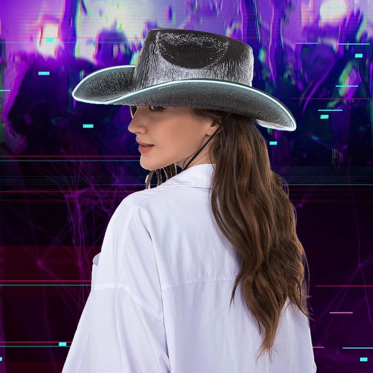 Cowboy Hat Halloween Colorful LED Cowgirl Hat Black